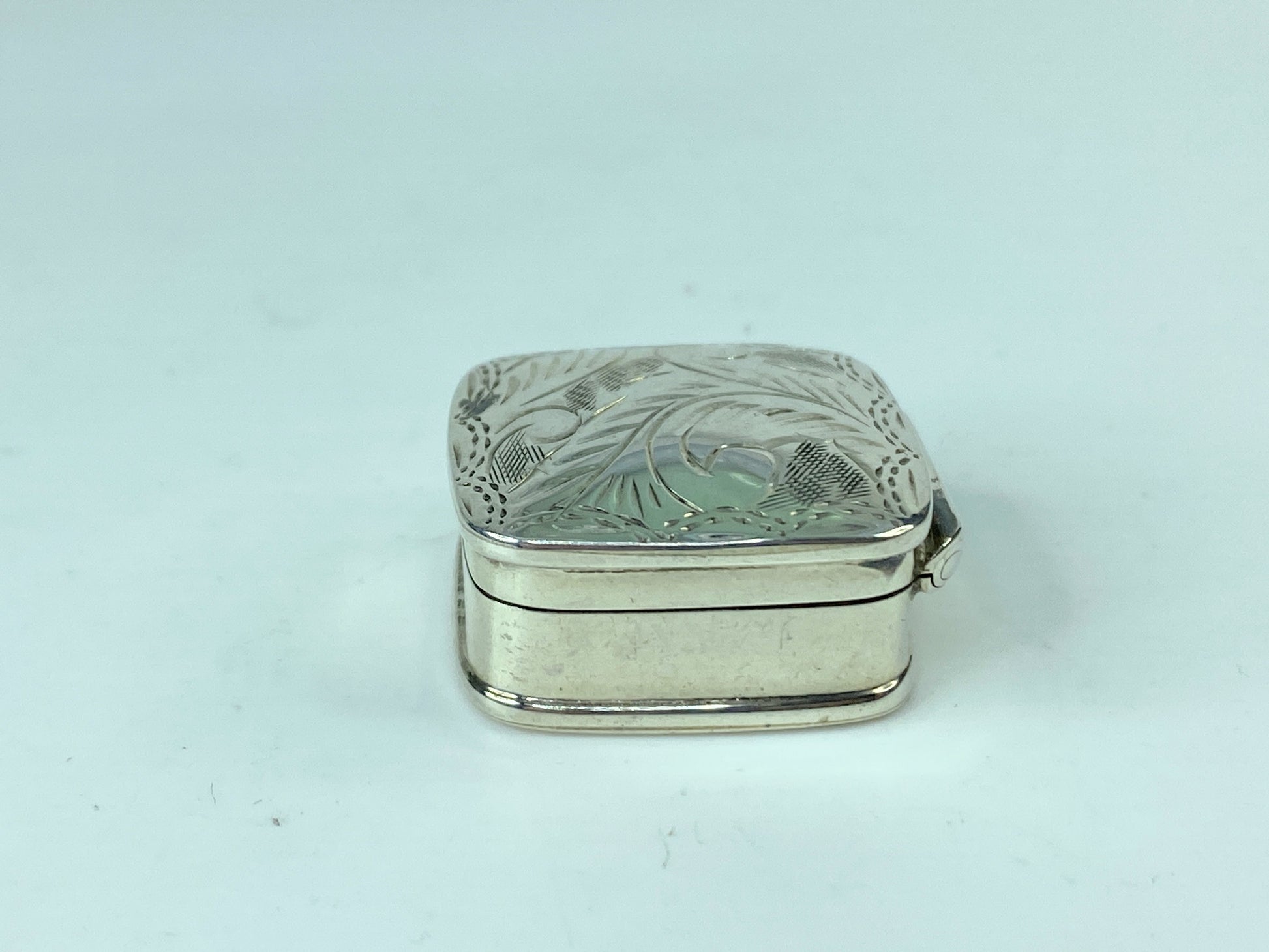 Pillbox Engraved Square Design 1.25" X 1.25" English Sterling Silver 7.9g SS53