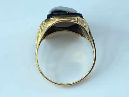 Vintage Black Black & White Cameo Old gentleman 10 Karat Ring