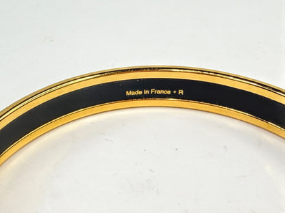 Vintage Hermes 10mm Black Enamel Gold Tone Bangle 7.5" authentic GS788