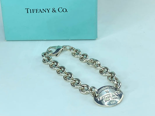 Return to Tiffany & Co. Silver Oval Tag Chain 7.75” Bracelet 7.5" 28.1g JR1042