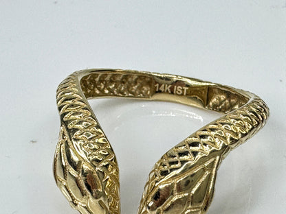14K Gold Double Head Snake Ring Textured Etching Size 9.5 JR1726