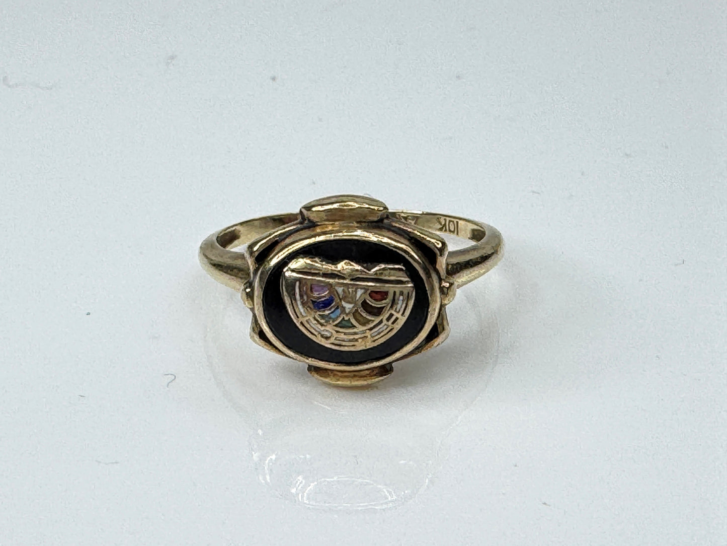 10K Gold Egyptian Revival Black Enamel Scarab Signet Ring s7 JR1728