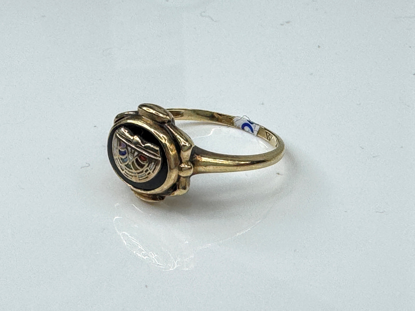 10K Gold Egyptian Revival Black Enamel Scarab Signet Ring s7 JR1728