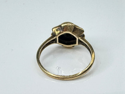 10K Gold Egyptian Revival Black Enamel Scarab Signet Ring s7 JR1728
