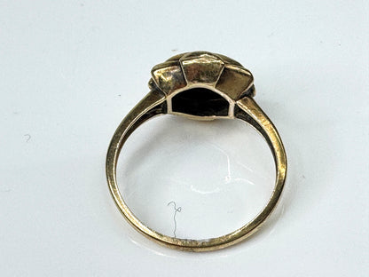 10K Gold Egyptian Revival Black Enamel Scarab Signet Ring s7 JR1728