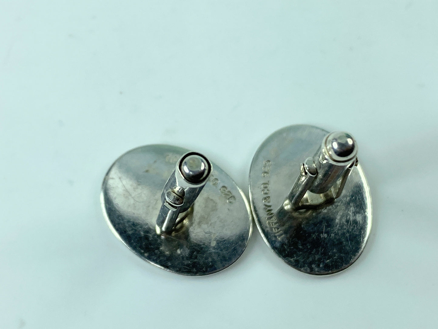 Tiffany & Co Silver Blue Stripe Enamel Circle Cuff Link Cufflink 11.4g JR556