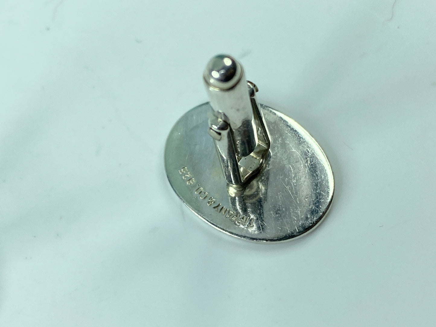 Tiffany & Co Silver Blue Stripe Enamel Circle Cuff Link Cufflink 11.4g JR556