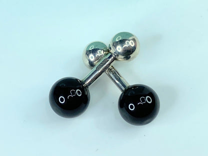 Tiffany & Co Silver Black Onyx Gemstone Barbell Cufflinks in pouch 7.3g SS115