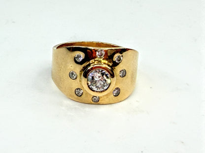 Custom 14K Gold 0.5ct Old Euro cut Diamond Wide Band Ring Size 6.75 JR1565