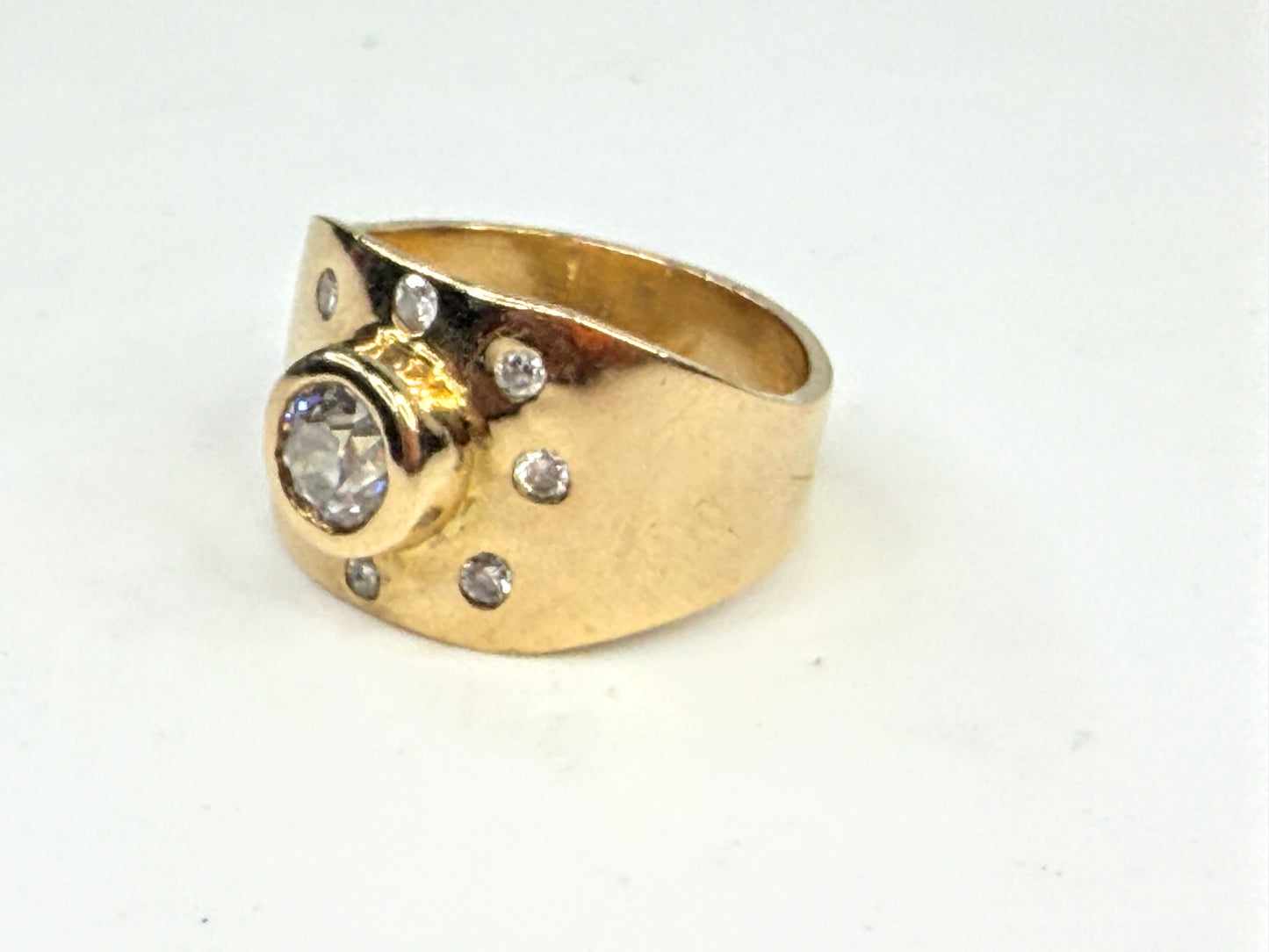 Custom 14K Gold 0.5ct Old Euro cut Diamond Wide Band Ring Size 6.75 JR1565
