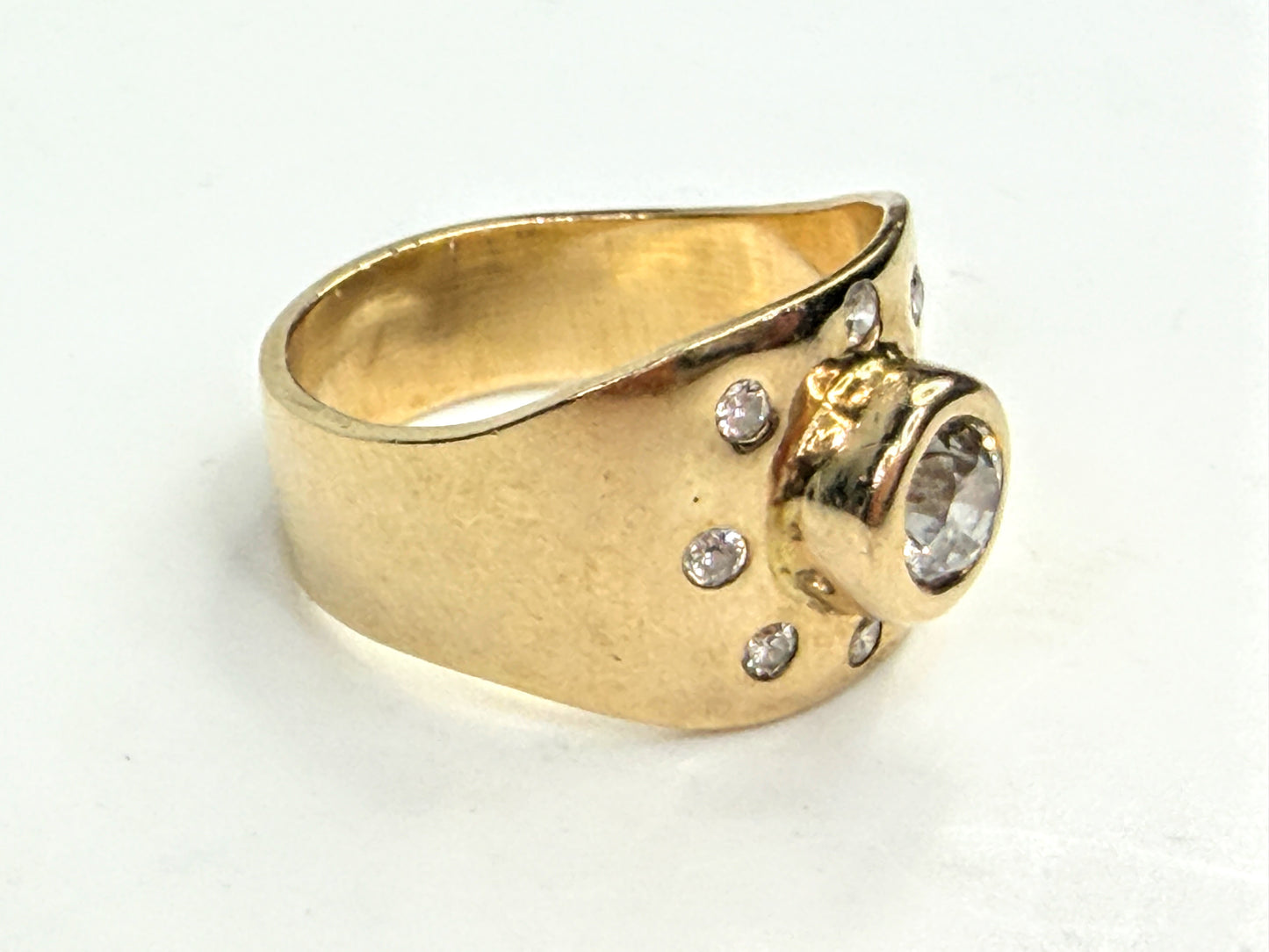 Custom 14K Gold 0.5ct Old Euro cut Diamond Wide Band Ring Size 6.75 JR1565
