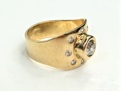 Custom 14K Gold 0.5ct Old Euro cut Diamond Wide Band Ring Size 6.75 JR1565