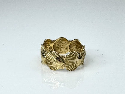 14K Yellow Gold 9.3mm Sea Clam Shell Eternity Band Ring Size 8 JR1730