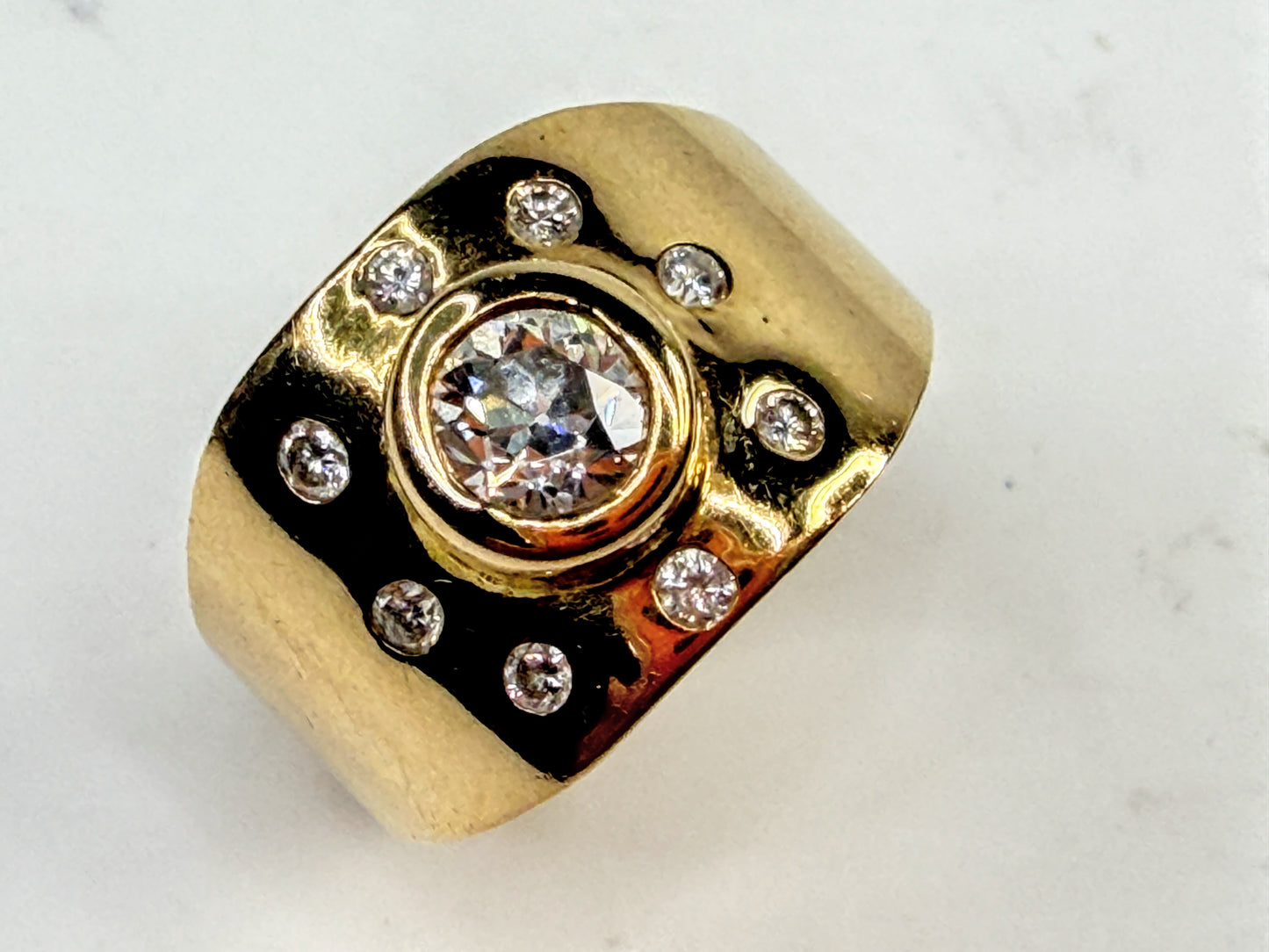 Custom 14K Gold 0.5ct Old Euro cut Diamond Wide Band Ring Size 6.75 JR1565