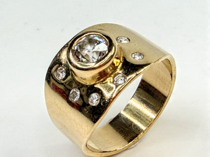 Custom 14K Gold 0.5ct Old Euro cut Diamond Wide Band Ring Size 6.75 JR1565
