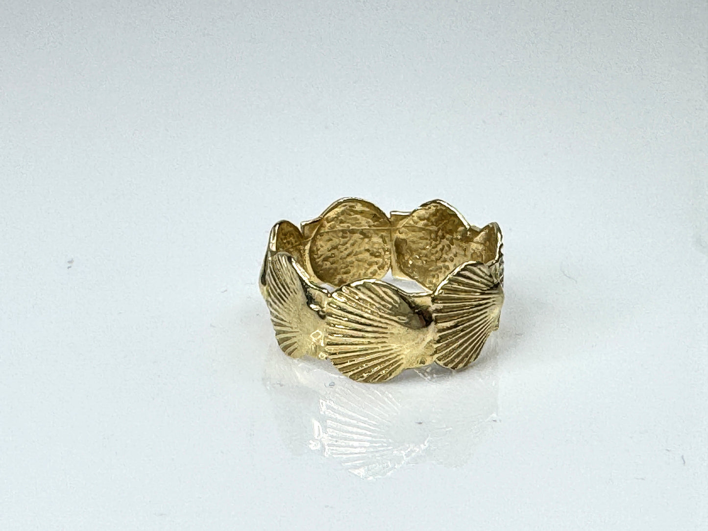 14K Yellow Gold 9.3mm Sea Clam Shell Eternity Band Ring Size 8 JR1730