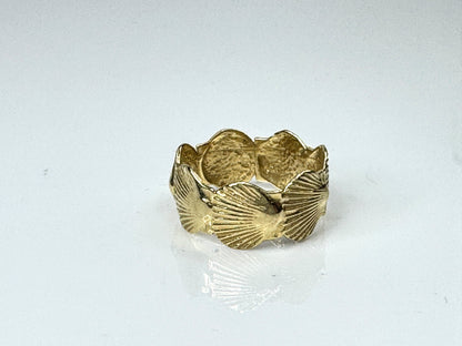 14K Yellow Gold 9.3mm Sea Clam Shell Eternity Band Ring Size 8 JR1730