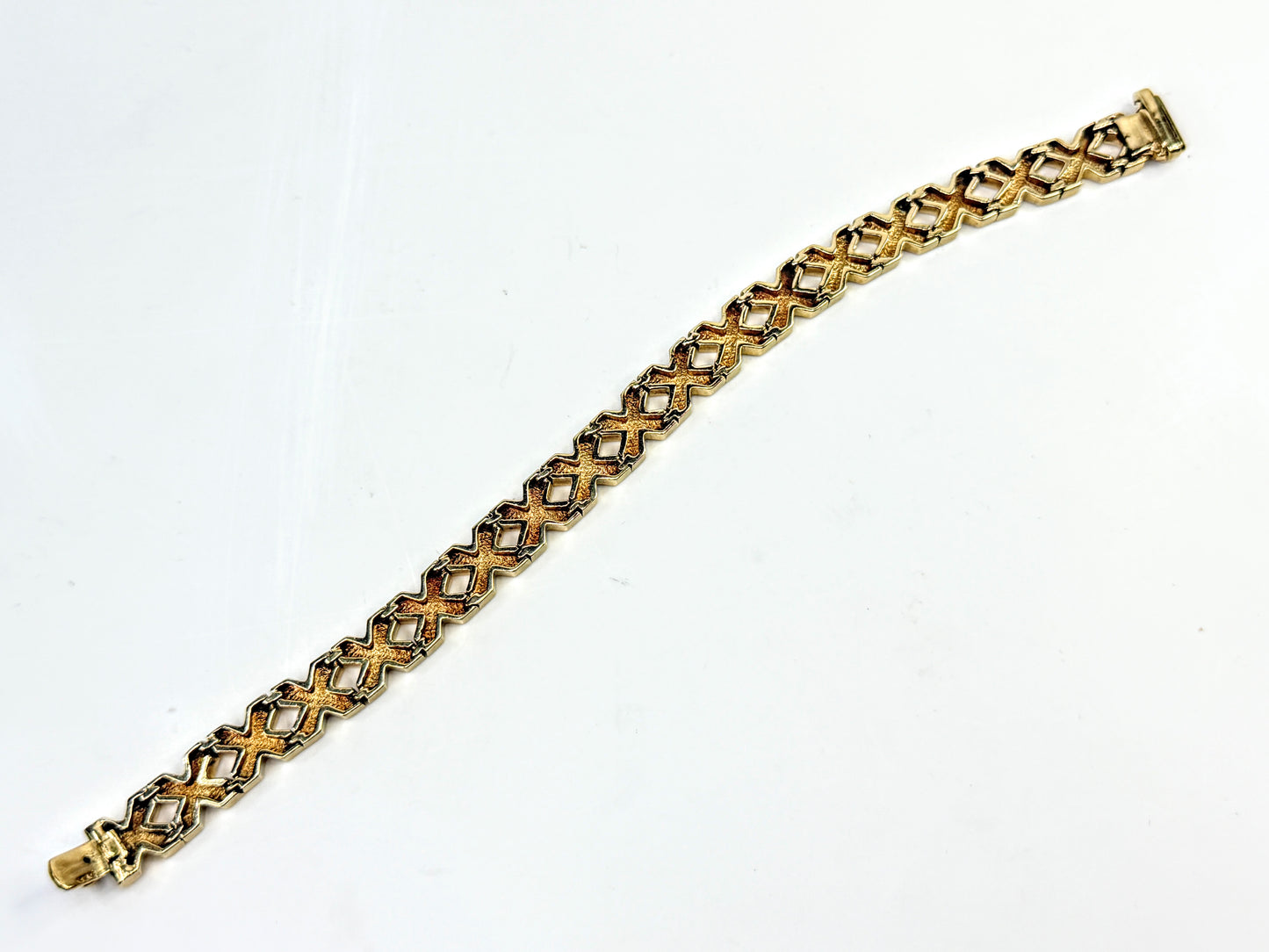 Vintage 14K Gold Geometric X Link Bracelet 7.25" JR1567