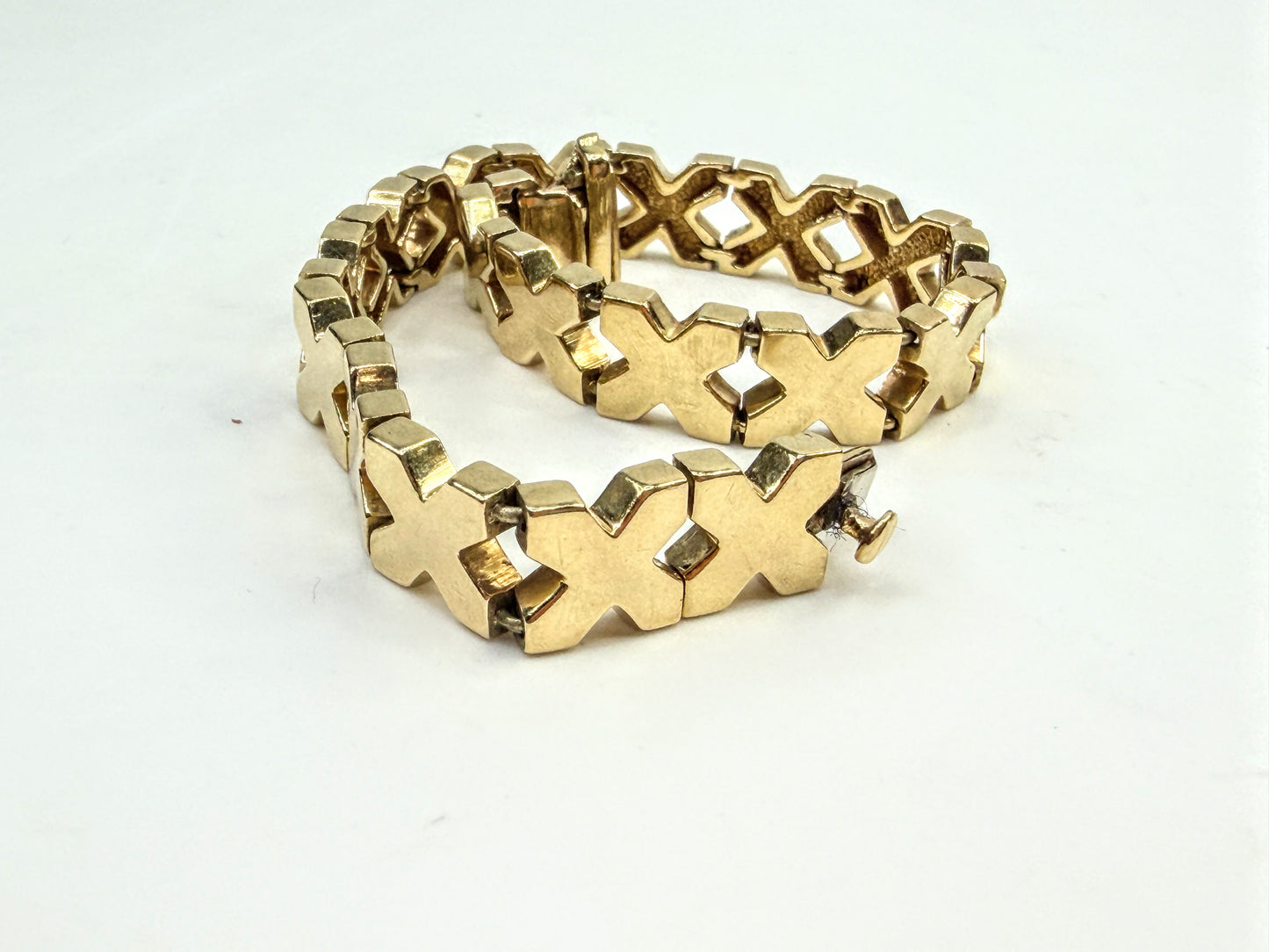 Vintage 14K Gold Geometric X Link Bracelet 7.25" JR1567