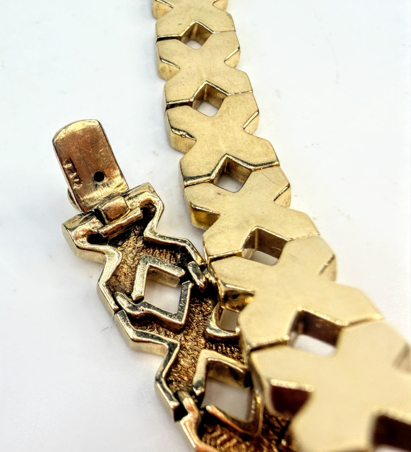 Vintage 14K Gold Geometric X Link Bracelet 7.25" JR1567