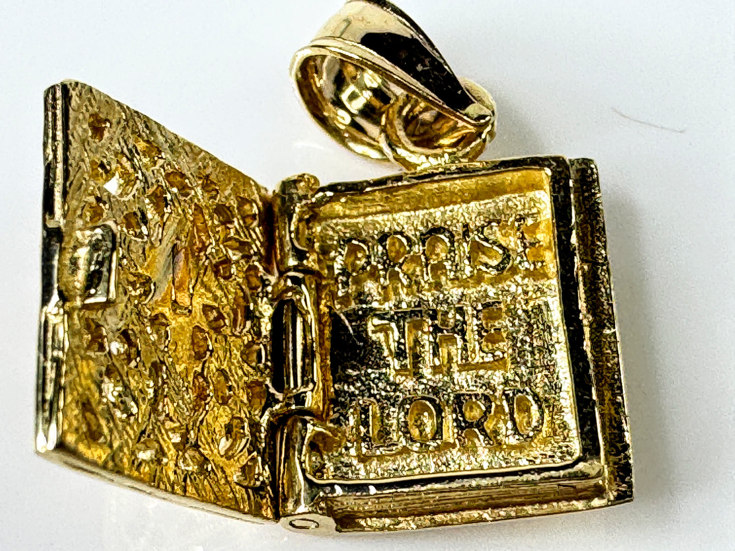 14K Gold Holy Bible Charm with Rose Gold Cross and Lords Prayer JR1731