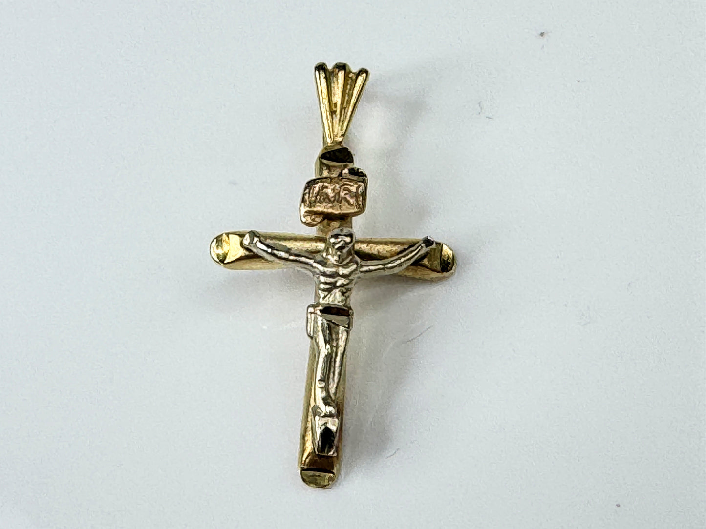 10K Two Tone Gold 3D Crucifix Christ Cross Pendant 28mm x 16mm JR1734