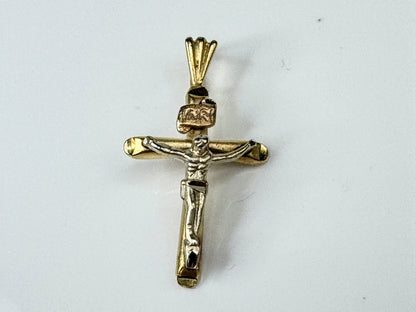 10K Two Tone Gold 3D Crucifix Christ Cross Pendant 28mm x 16mm JR1734
