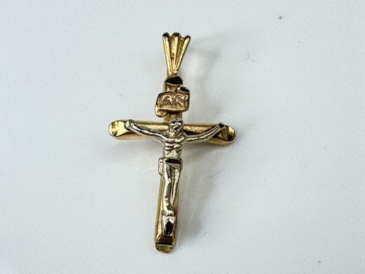 10K Two Tone Gold 3D Crucifix Christ Cross Pendant 28mm x 16mm JR1734