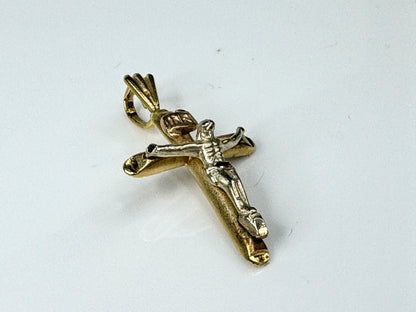 10K Two Tone Gold 3D Crucifix Christ Cross Pendant 28mm x 16mm JR1734