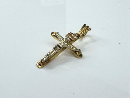10K Two Tone Gold 3D Crucifix Christ Cross Pendant 28mm x 16mm JR1734