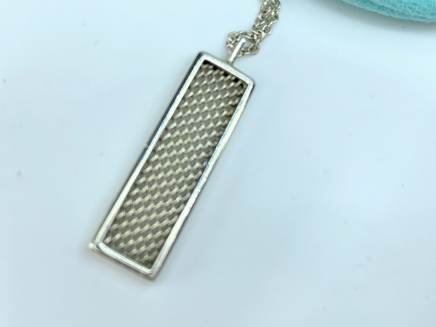 Tiffany Co. Somerset Mesh Square Plate Silver Necklace retired 4.9g 16" JR9883