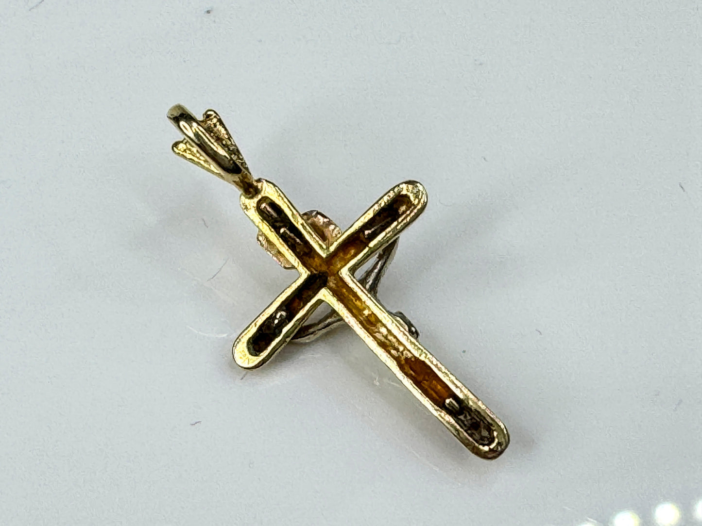 10K Two Tone Gold 3D Crucifix Christ Cross Pendant 28mm x 16mm JR1734