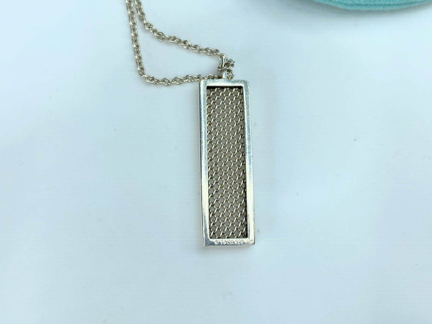 Tiffany Co. Somerset Mesh Square Plate Silver Necklace retired 4.9g 16" JR9883