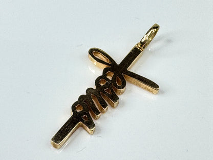 18K Yellow Gold Jesus Script Cross Pendant 3.7g 1.5" x 3/4" JR1735