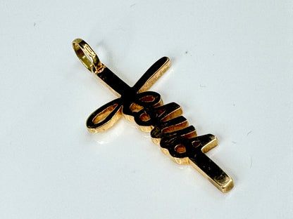 18K Yellow Gold Jesus Script Cross Pendant 3.7g 1.5" x 3/4" JR1735