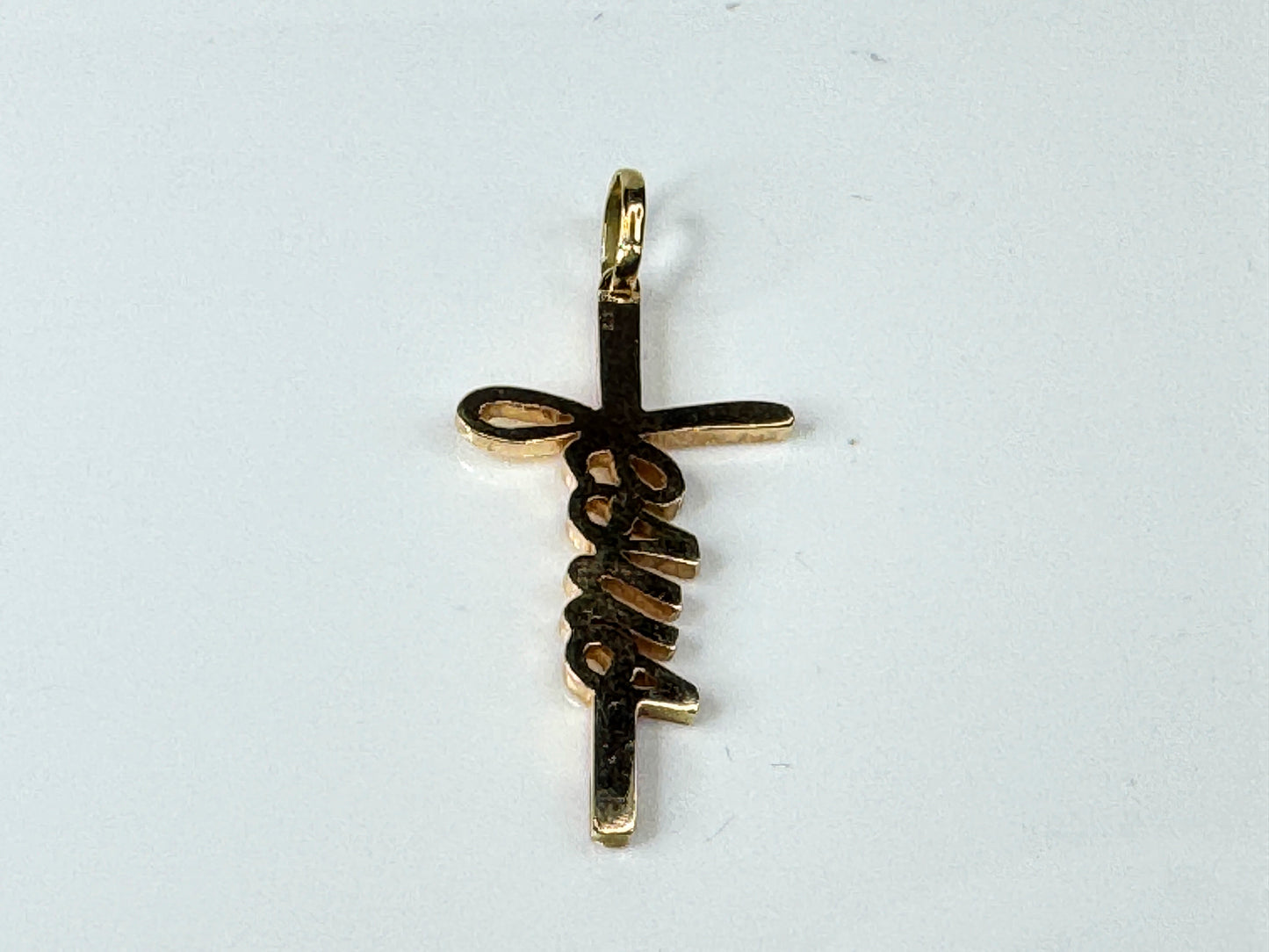 18K Yellow Gold Jesus Script Cross Pendant 3.7g 1.5" x 3/4" JR1735