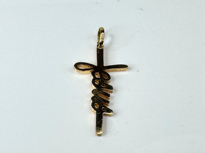 18K Yellow Gold Jesus Script Cross Pendant 3.7g 1.5" x 3/4" JR1735