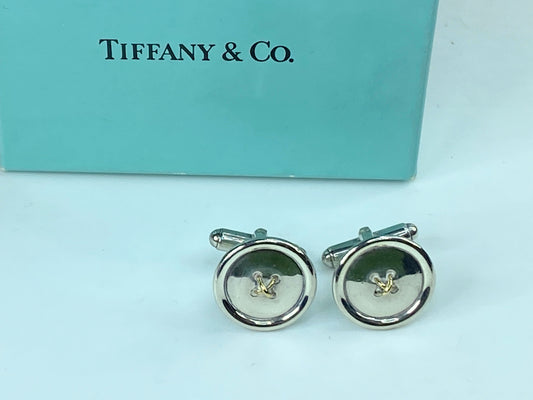 Vintage Tiffany & Co. Cufflinks Gold K18YG x Sterling Silver Button motif SS119