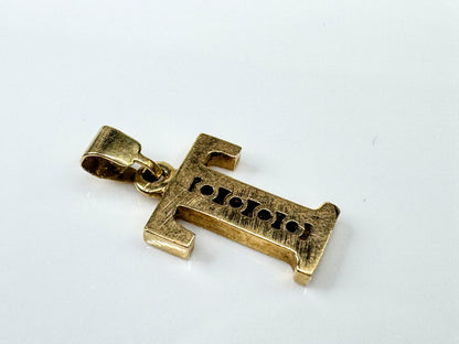 Vintage Art Carved 14K Yellow Gold Round Diamond Initial T Pendant Charm JR1736