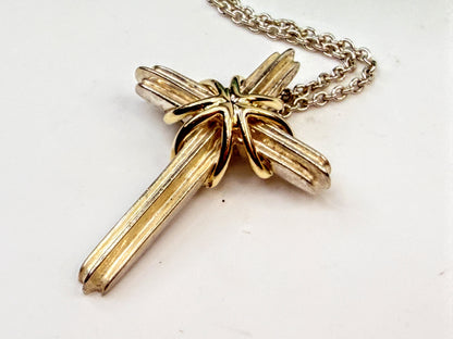 Tiffany & Co Signature Cross Silver 925 750 18K Gold Pendant Necklace 16" JR1571