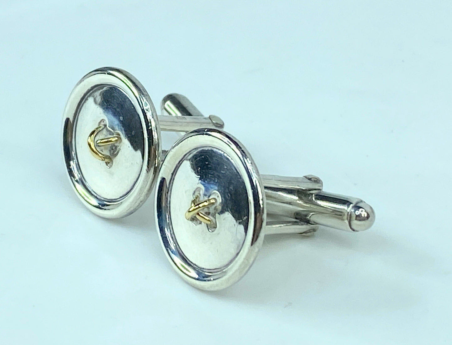 Vintage Tiffany & Co. Cufflinks Gold K18YG x Sterling Silver Button motif SS119