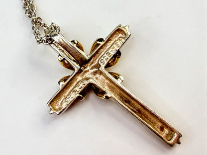 Tiffany & Co Signature Cross Silver 925 750 18K Gold Pendant Necklace 16" JR1571