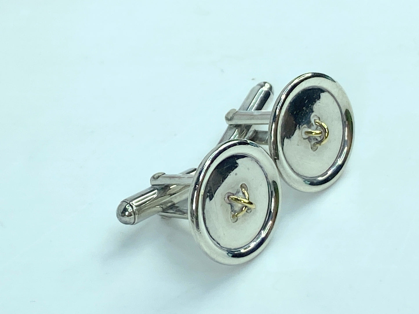 Vintage Tiffany & Co. Cufflinks Gold K18YG x Sterling Silver Button motif SS119