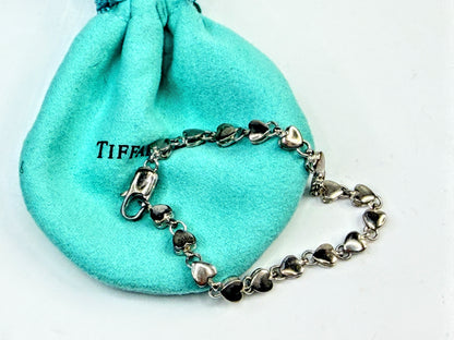 Vintage Tiffany & Co. Sterling Silver Heart Link Bracelet  7g 6.5" JR1559