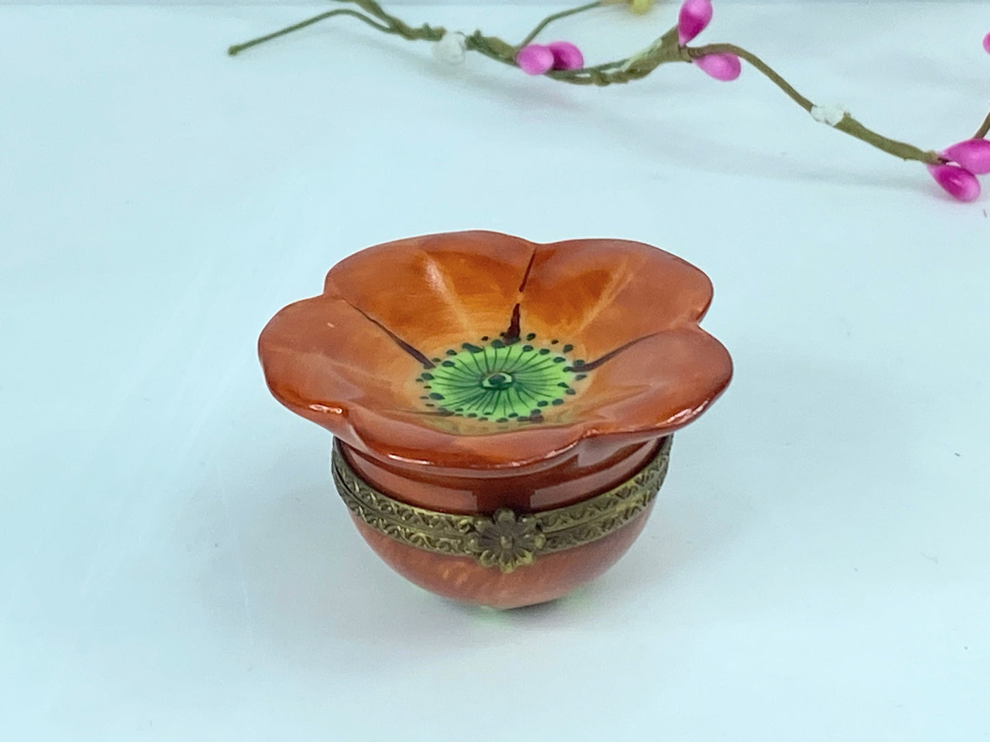 Marque Deposee limoges Vibrant Orange Flower Box for Nature Lovers A536