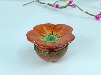 Marque Deposee limoges Vibrant Orange Flower Box for Nature Lovers A536