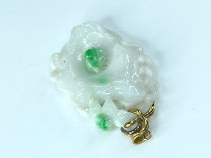 GIA natural Jadeite Jade Frog on a Lily pad