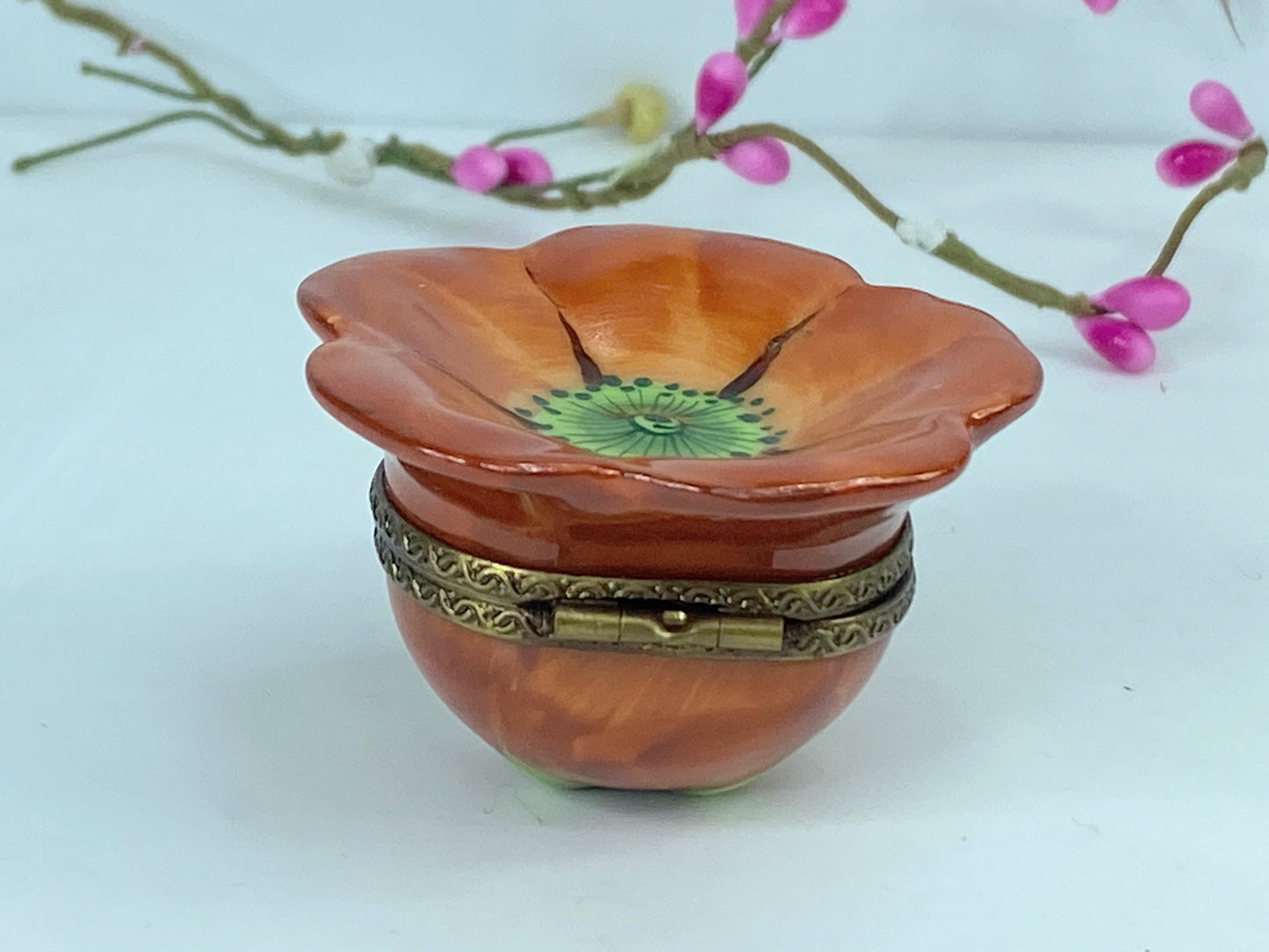 Marque Deposee limoges Vibrant Orange Flower Box for Nature Lovers A536