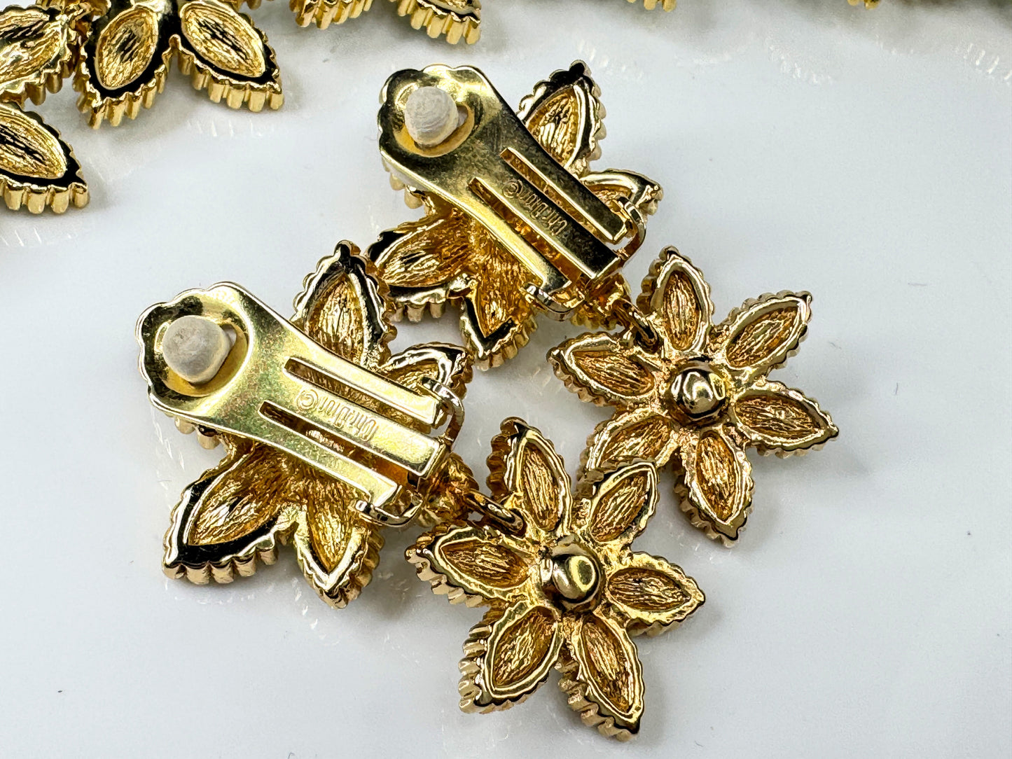 Vintage Christian Dior Blue Rhinestone Faux Pearl Flower Bracelet Earrings GS837