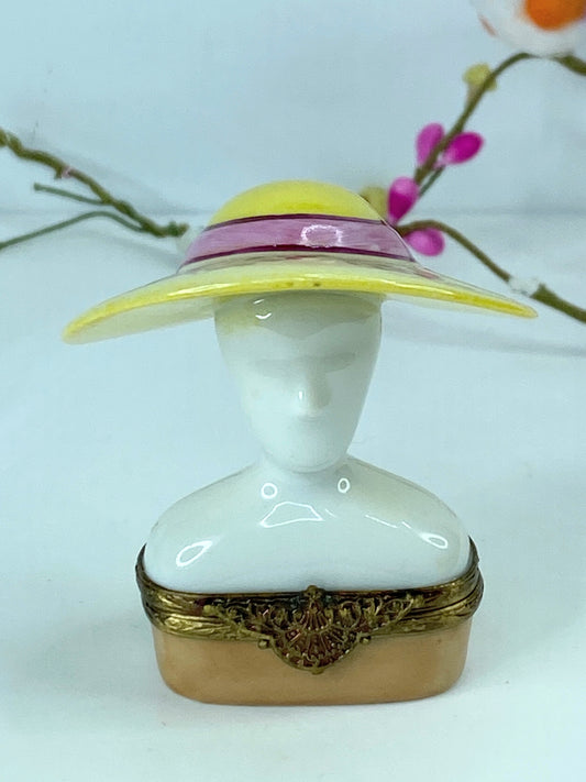 Sinclair Ltd Edit Limoges peint main Charming Hat Box Collectible trinket A537